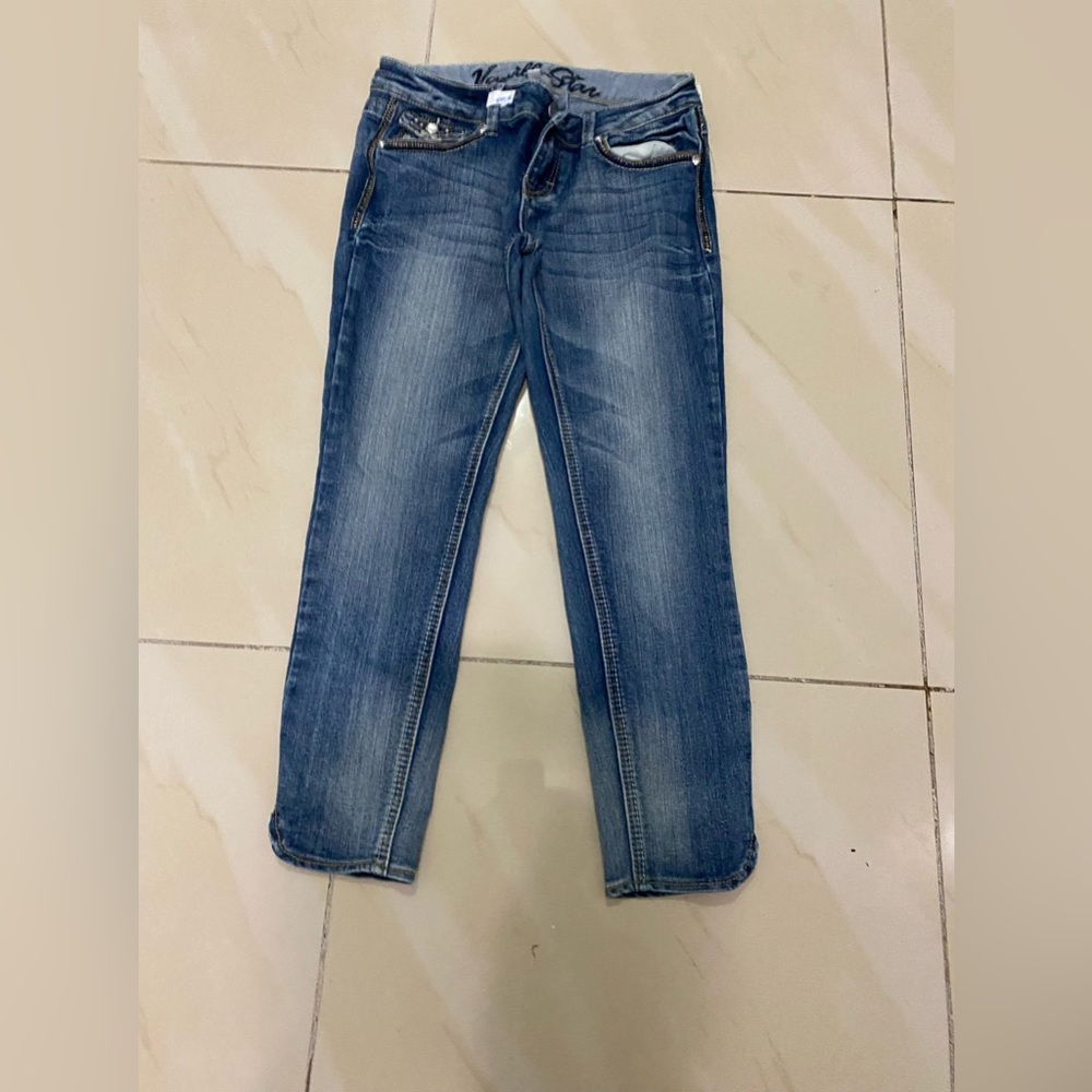 Vanilla Star Junior's Size 5 Blue Denim Low Rise Skinny Jeans Embroidered